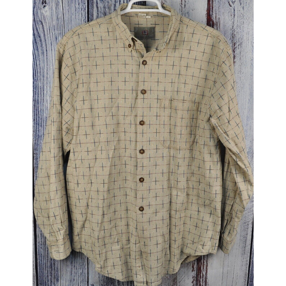 Men's Territory Ahead Shirt Extra Large Beige Blue Rust Textured Button Up